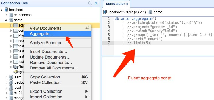 MongoBooster Aggregate Menu Item