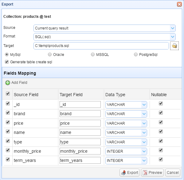 Export Query in SQL Format