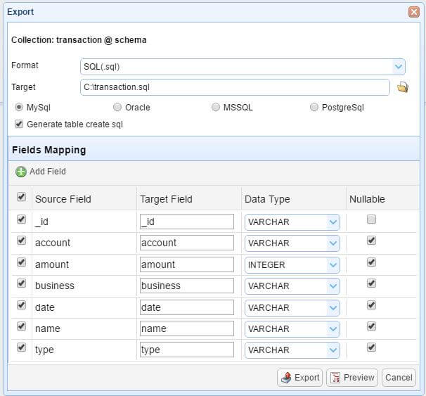 Export to SQL file