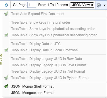 JSON view format options