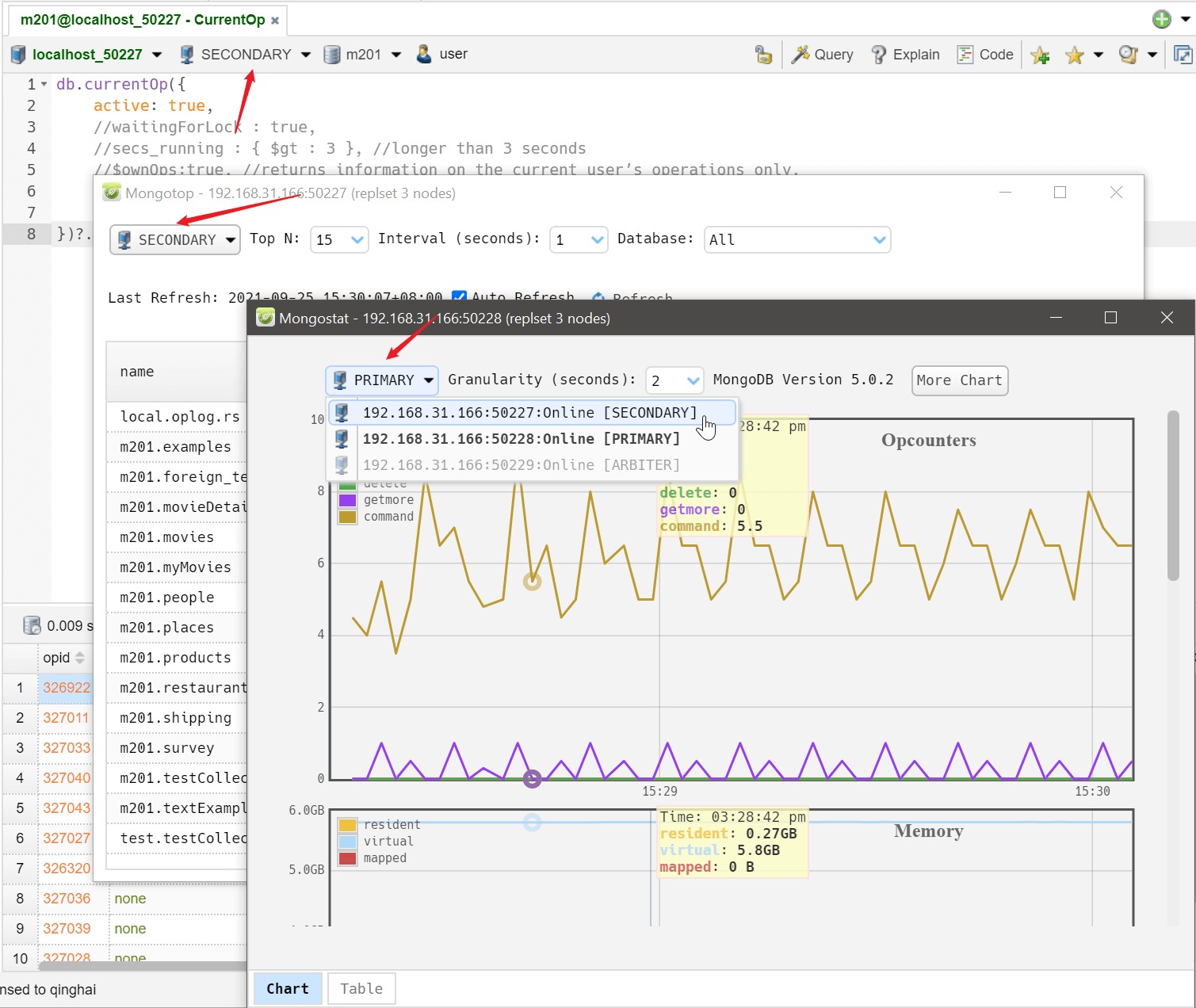 Replica set members drop-down list