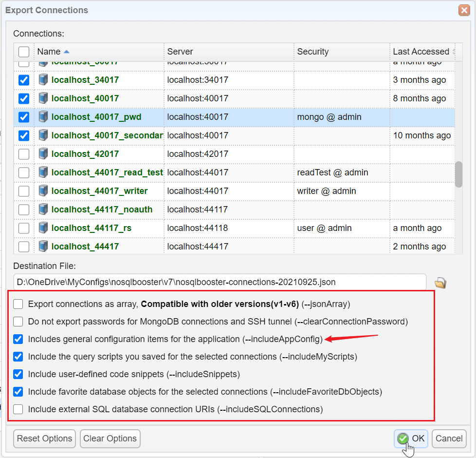 Export/Import connections