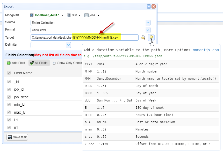 Append Date to export path