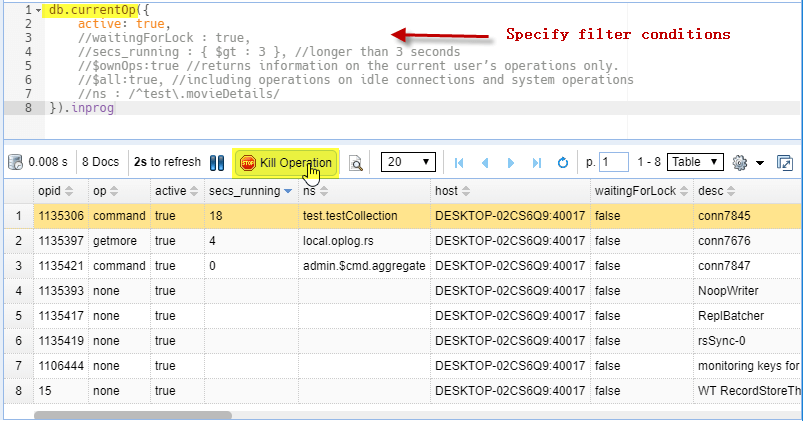 In-progress operations viewer