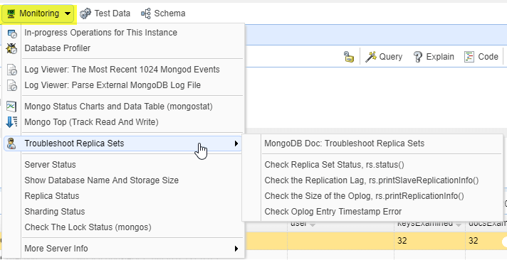 Monitoring drop menu