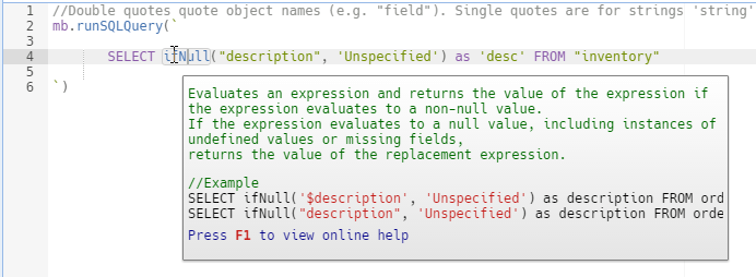 SQL Token Tooltip